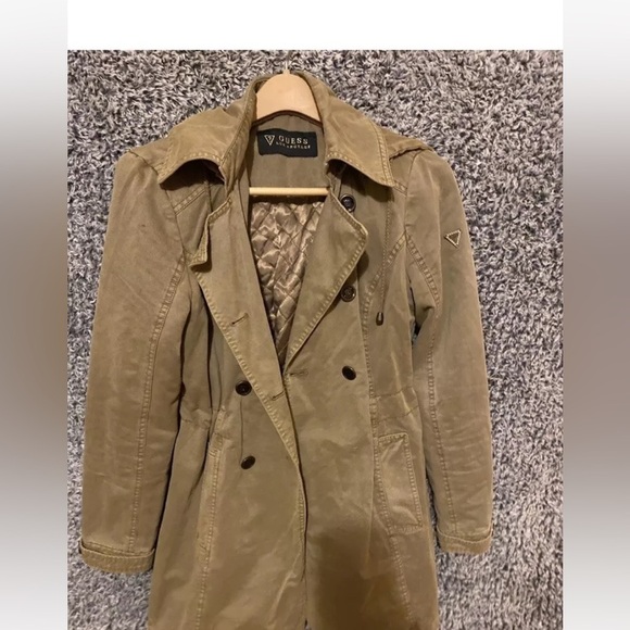 Guess Women's Beige Hooded Double-Breasted Jacket Size M Mid-Length - Picture 11 of 13